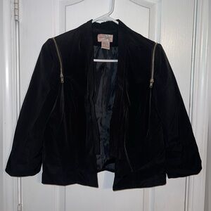 Star Style Black Cropped Blazer Jacket Zip Shoulder Detail Size M